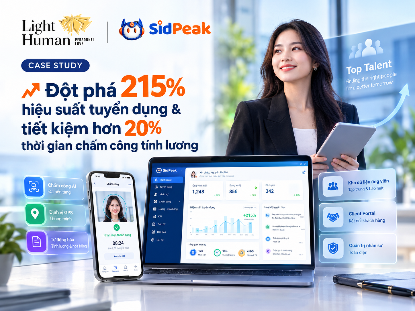 Giao diện quản lý nhân sự HRM của SID Corp triển khai cho Light Human